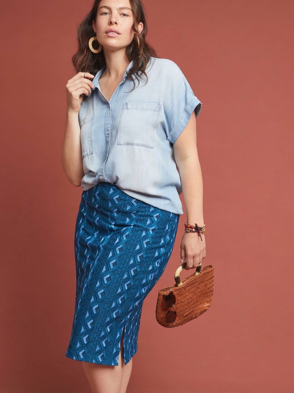 Anthropologie Sienna Embroidered Pencil Skirt